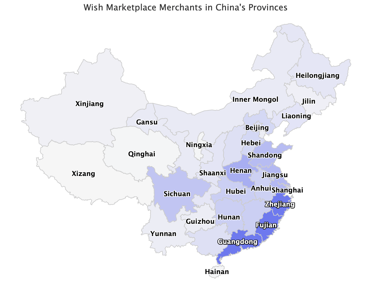 Wish Marketplace Merchants in China's Provinces