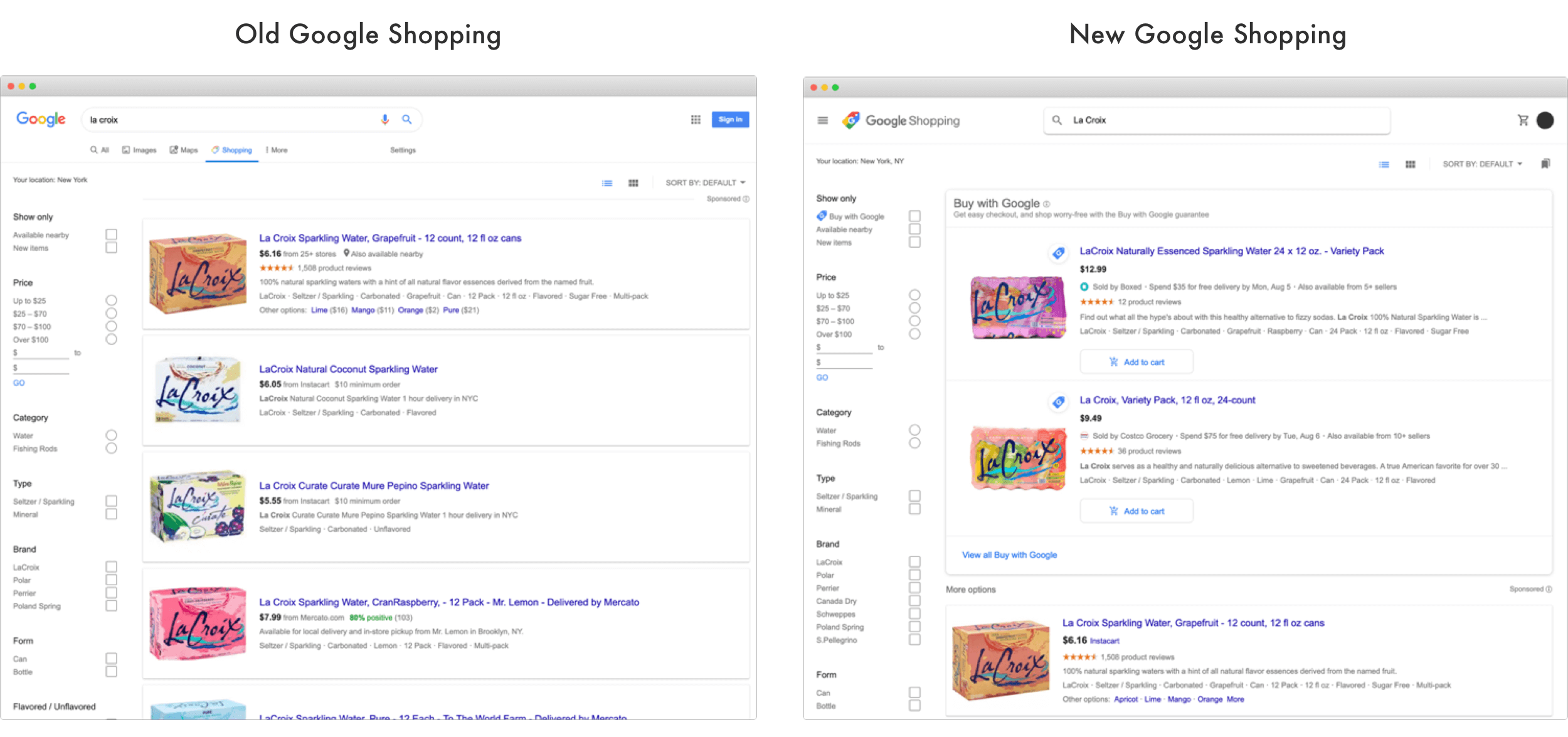 Google Shopping old vs new