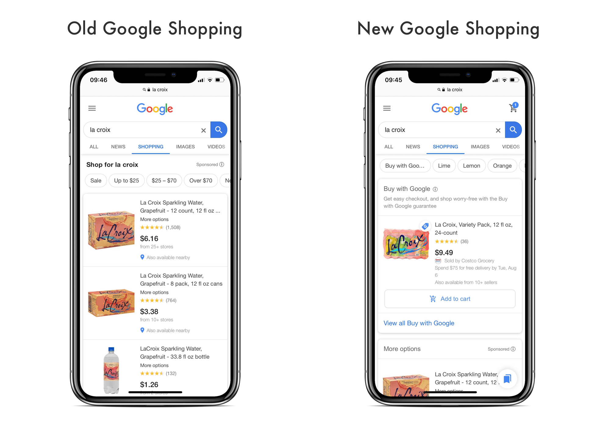 Google Shopping in search old vs new