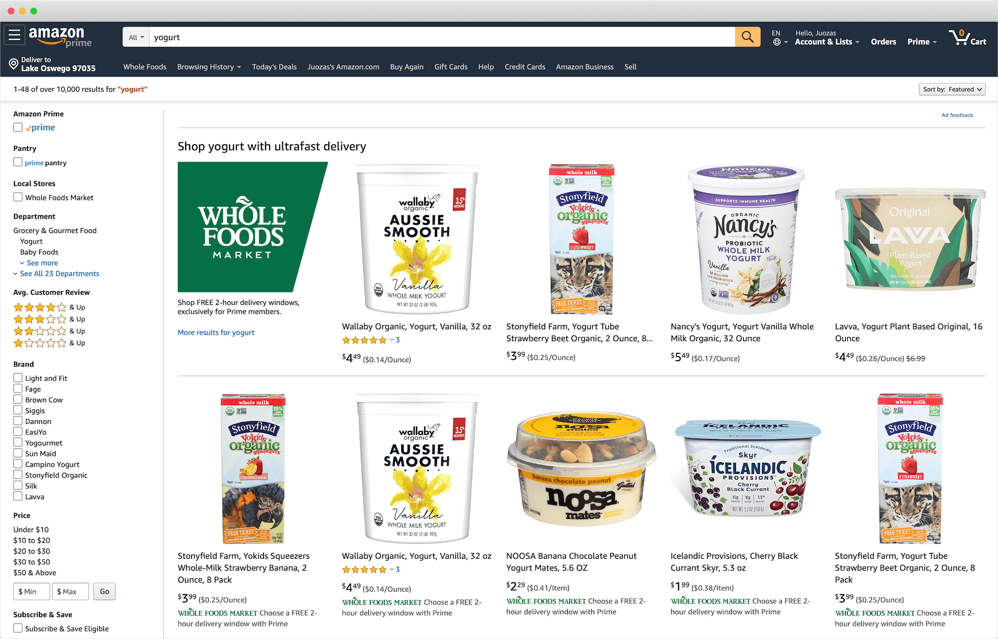 Amazon Whole Foods Search Results