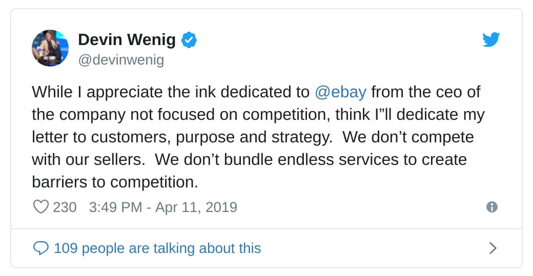 eBay CEO Devin Wenig Tweet
