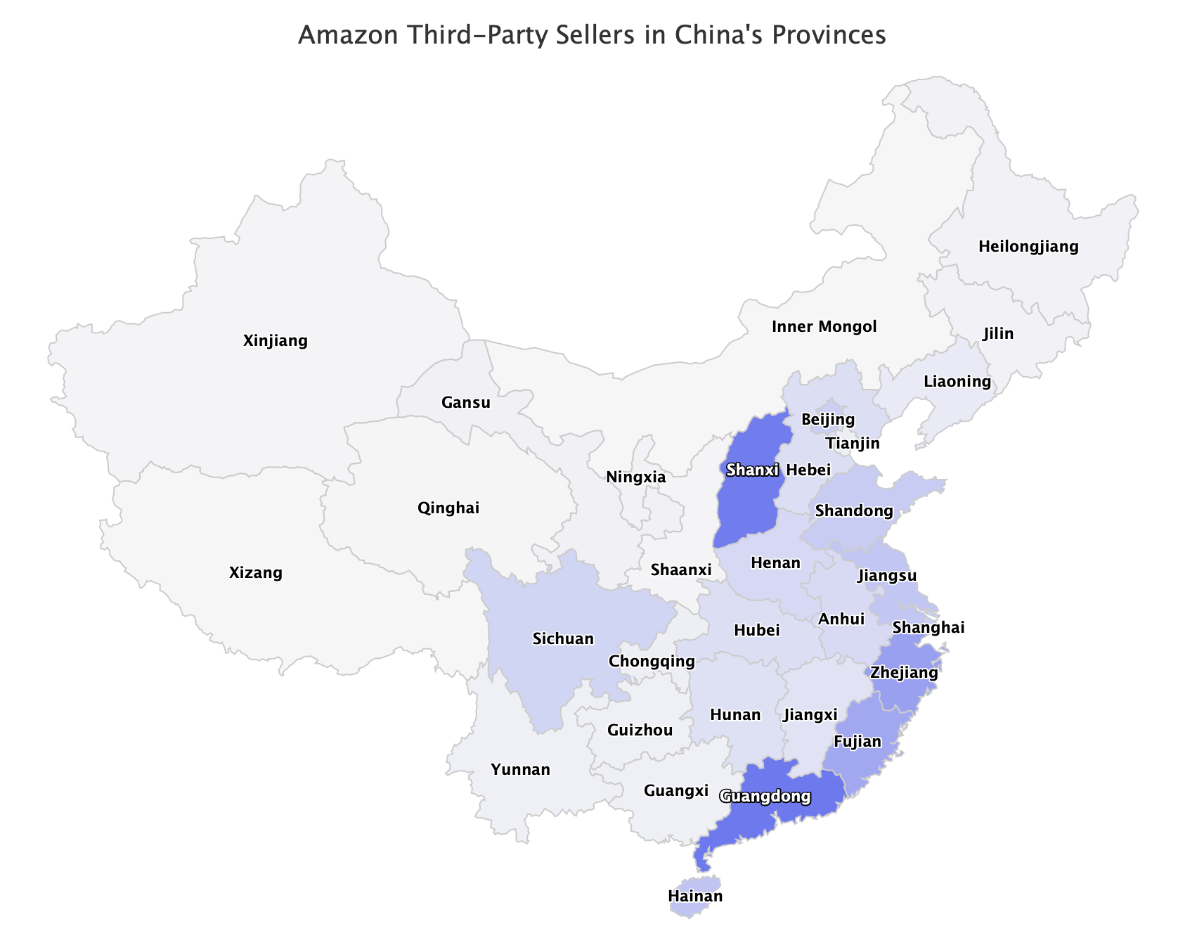 Amazon Third-Party Sellers in China\'s Provinces