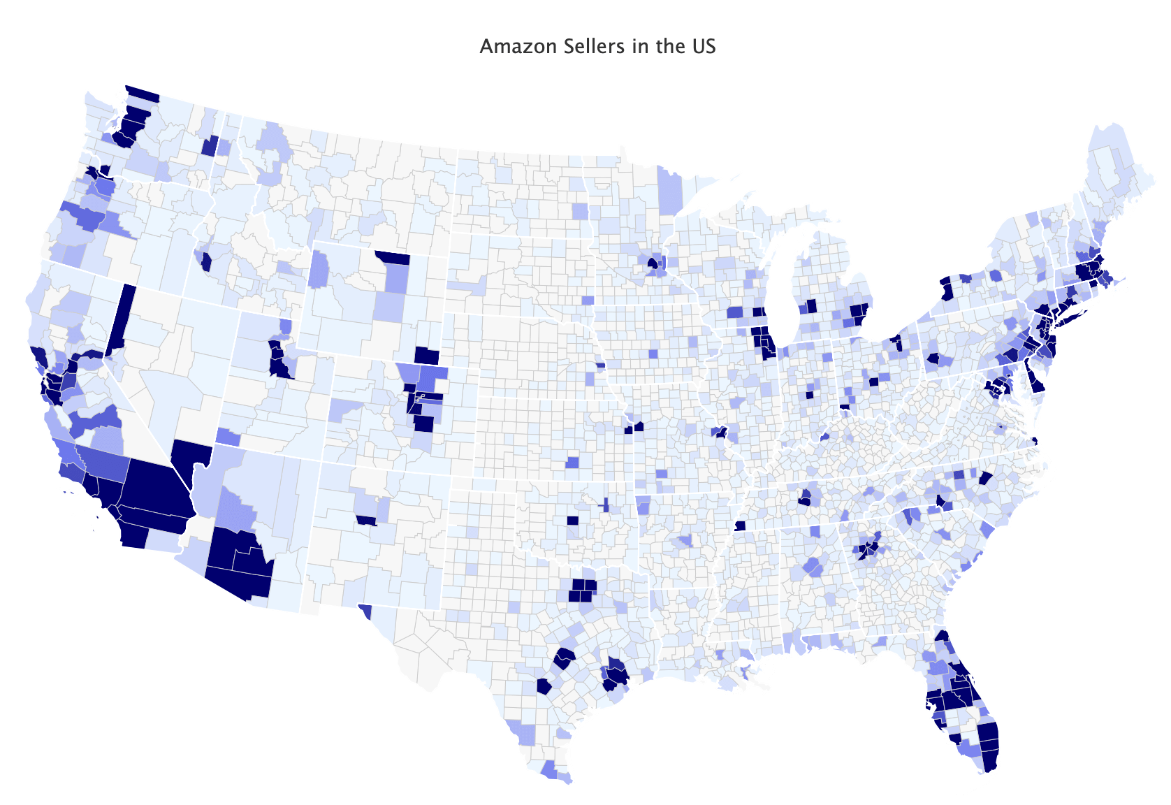 Amazon sellers map in the US