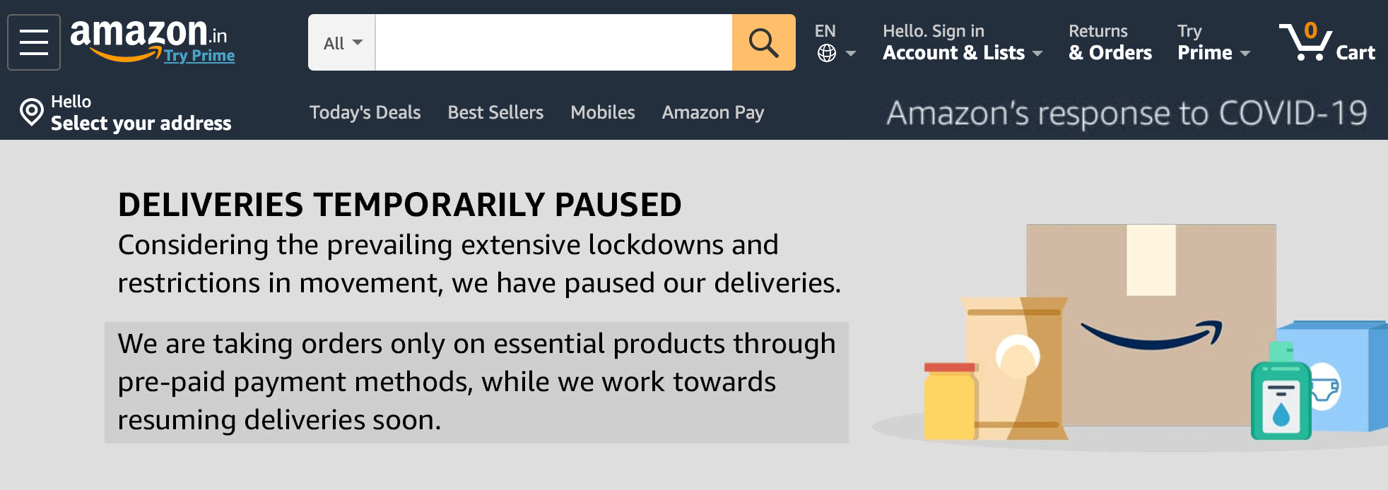 Amazon India Suspended Deliveries