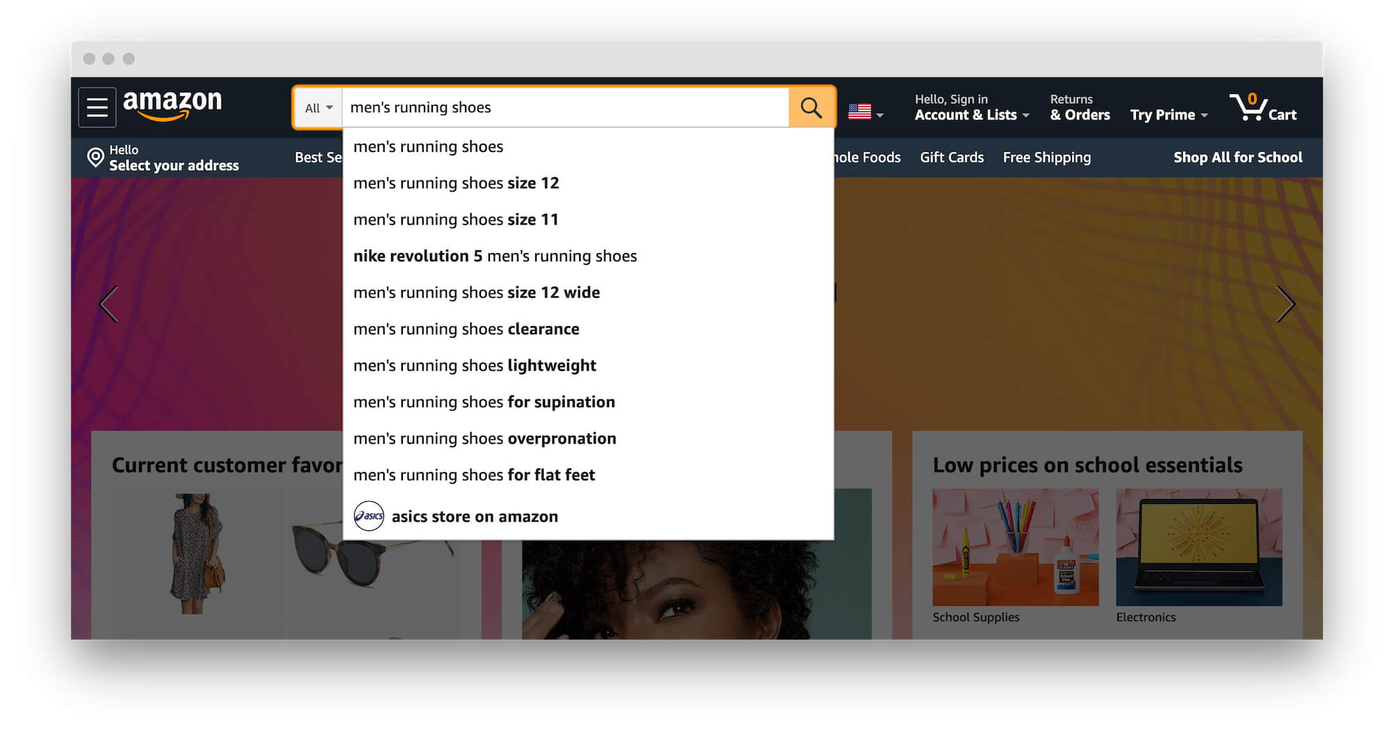 Amazon search suggestions with a brand store'