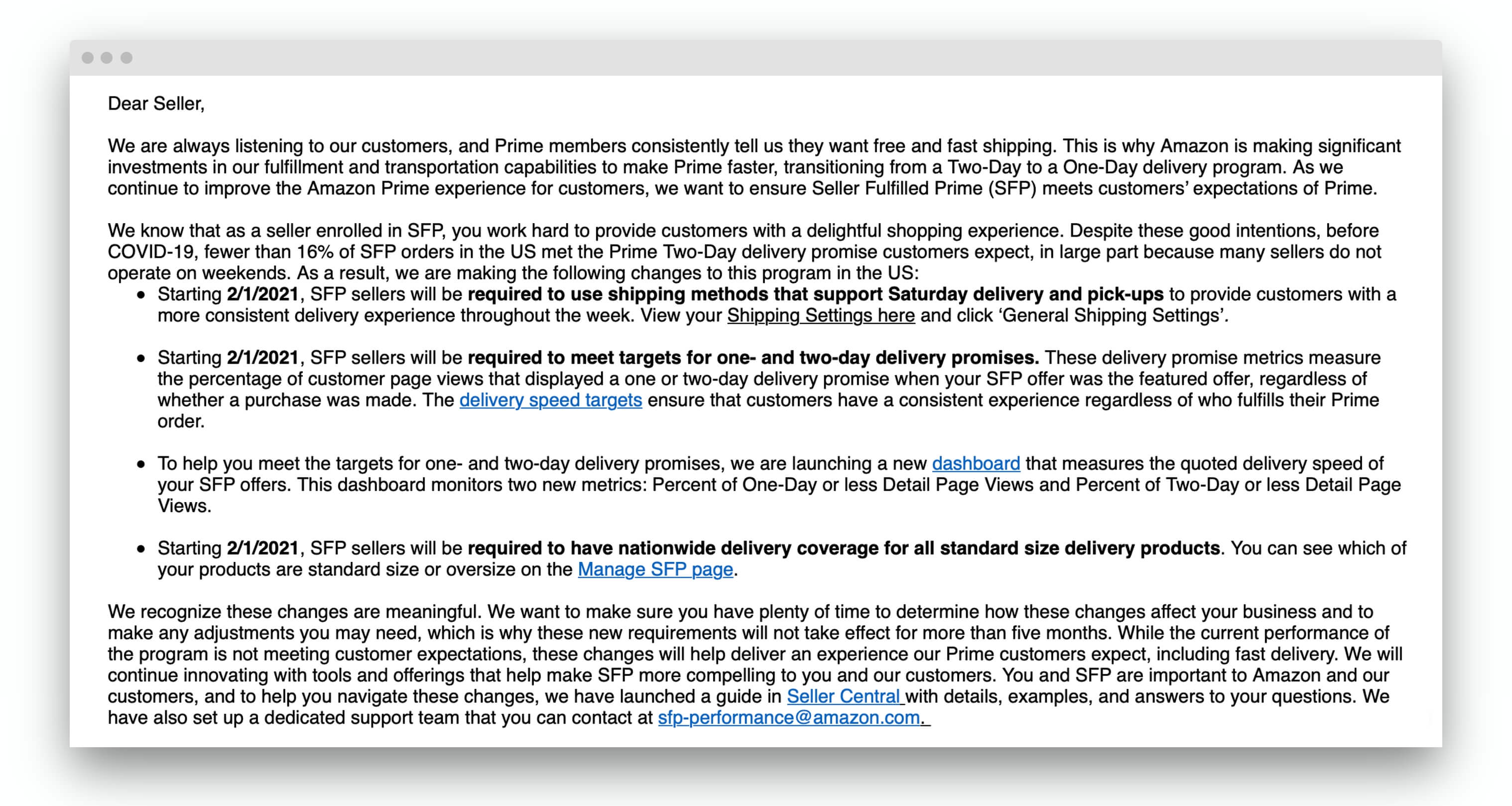 Amazon SFP email'