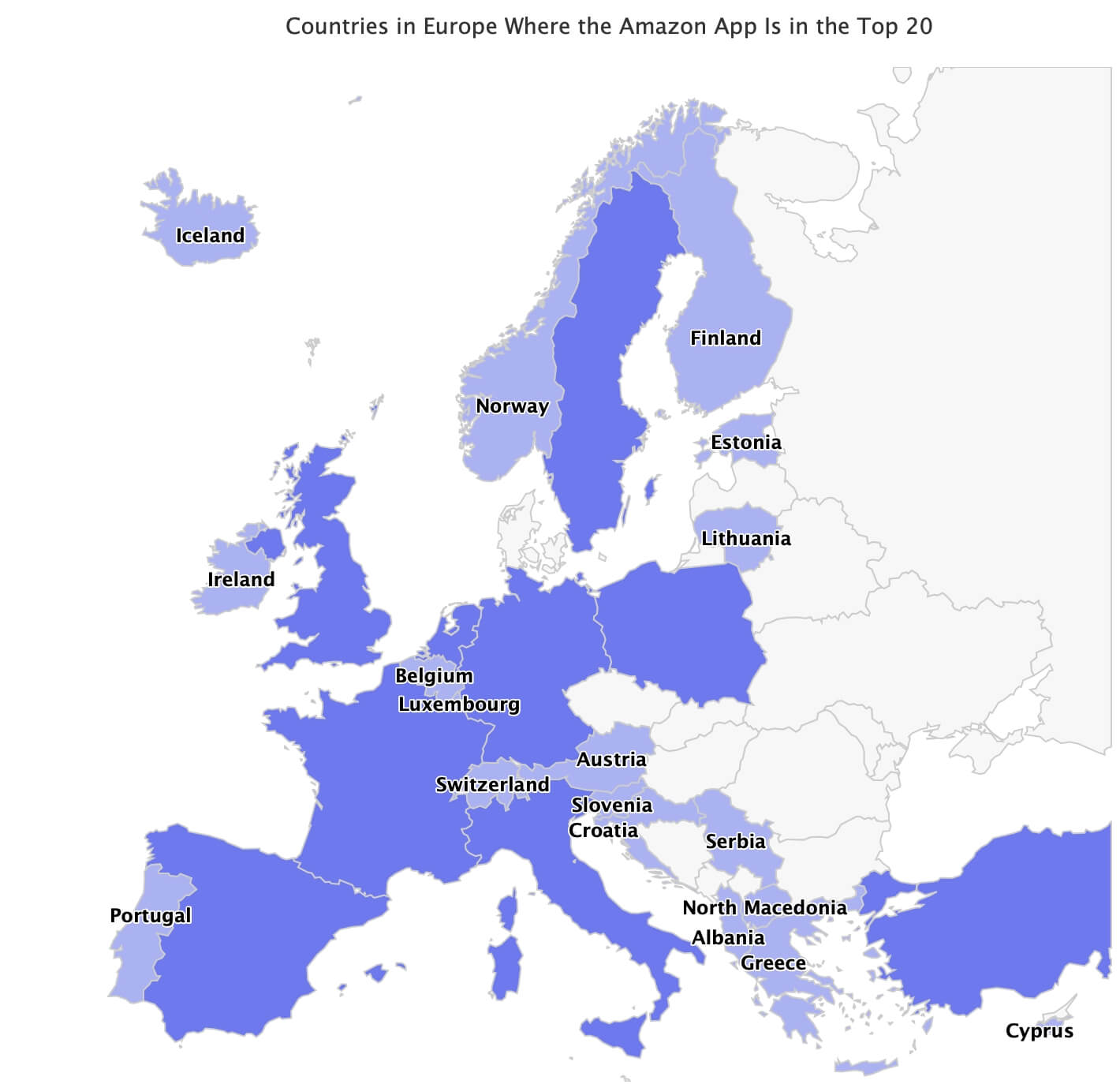 Countries in Europe Where the Amazon App Is in the Top 20