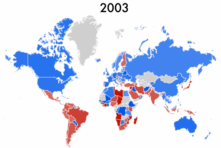 Amazon vs eBay around the world 2003-2021