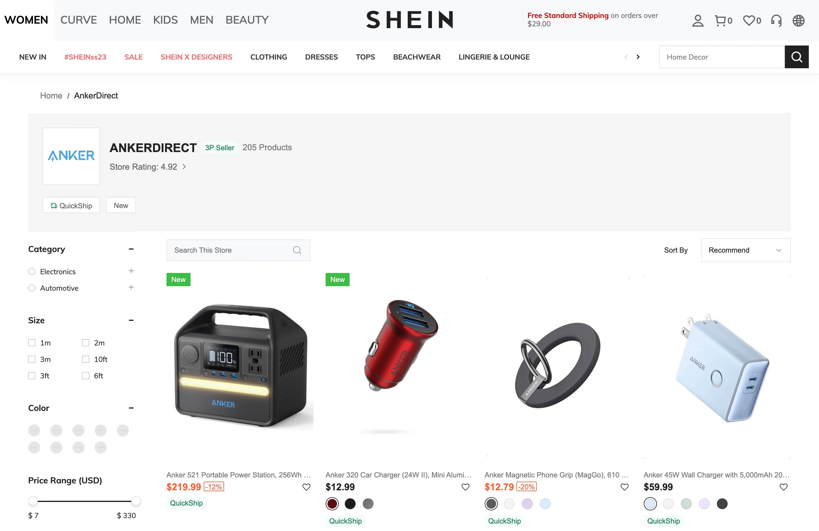 Shein marketplace - Anker direct seller