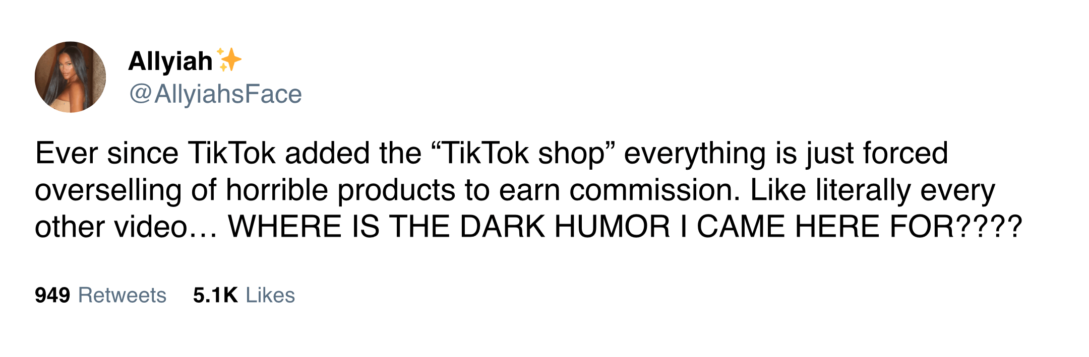 Tweet about TikTok Shop from @allyiahsface