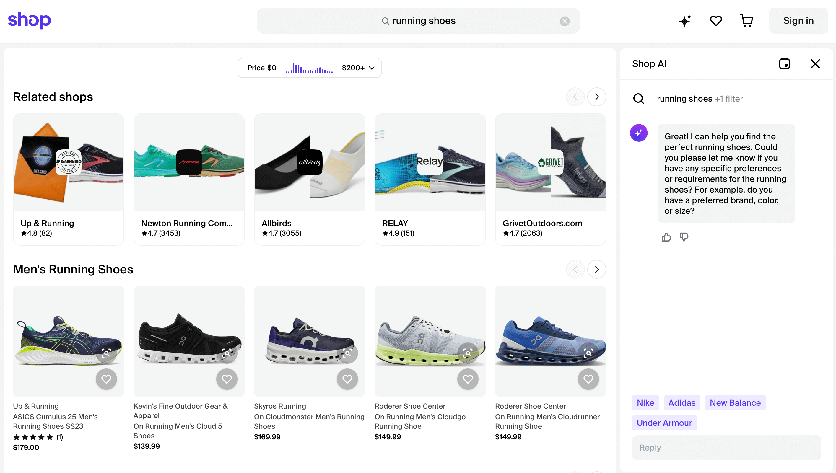 Shopify marketplace search results