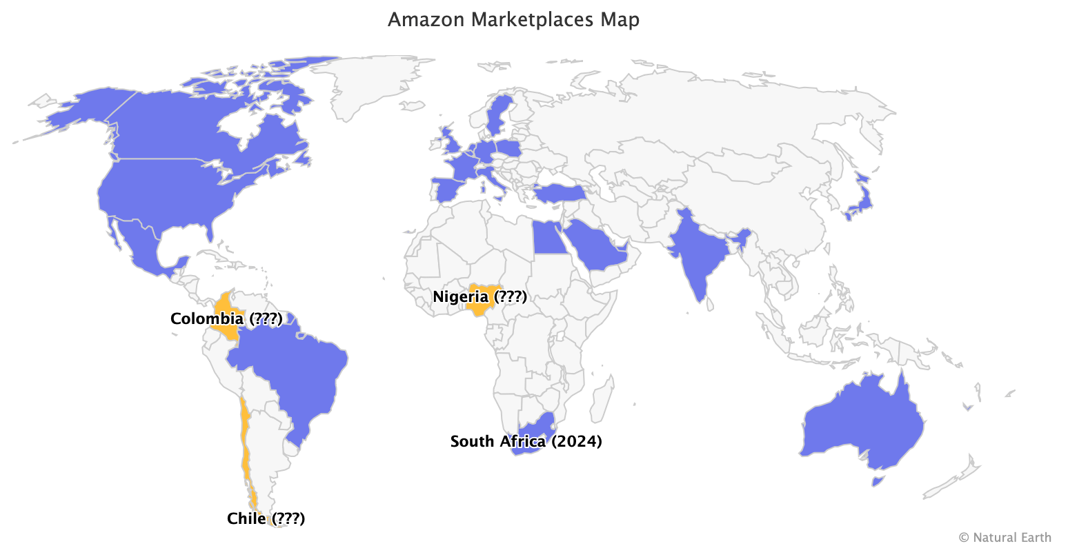 Amazon marketplaces map