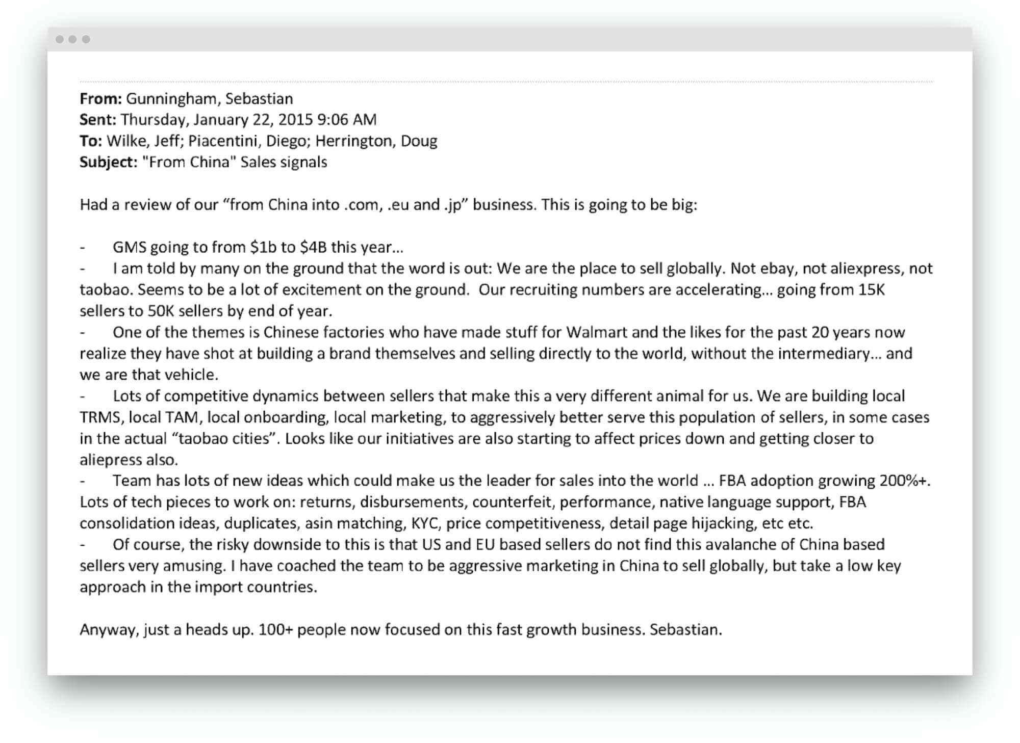 Amazon email re Chinese sellers