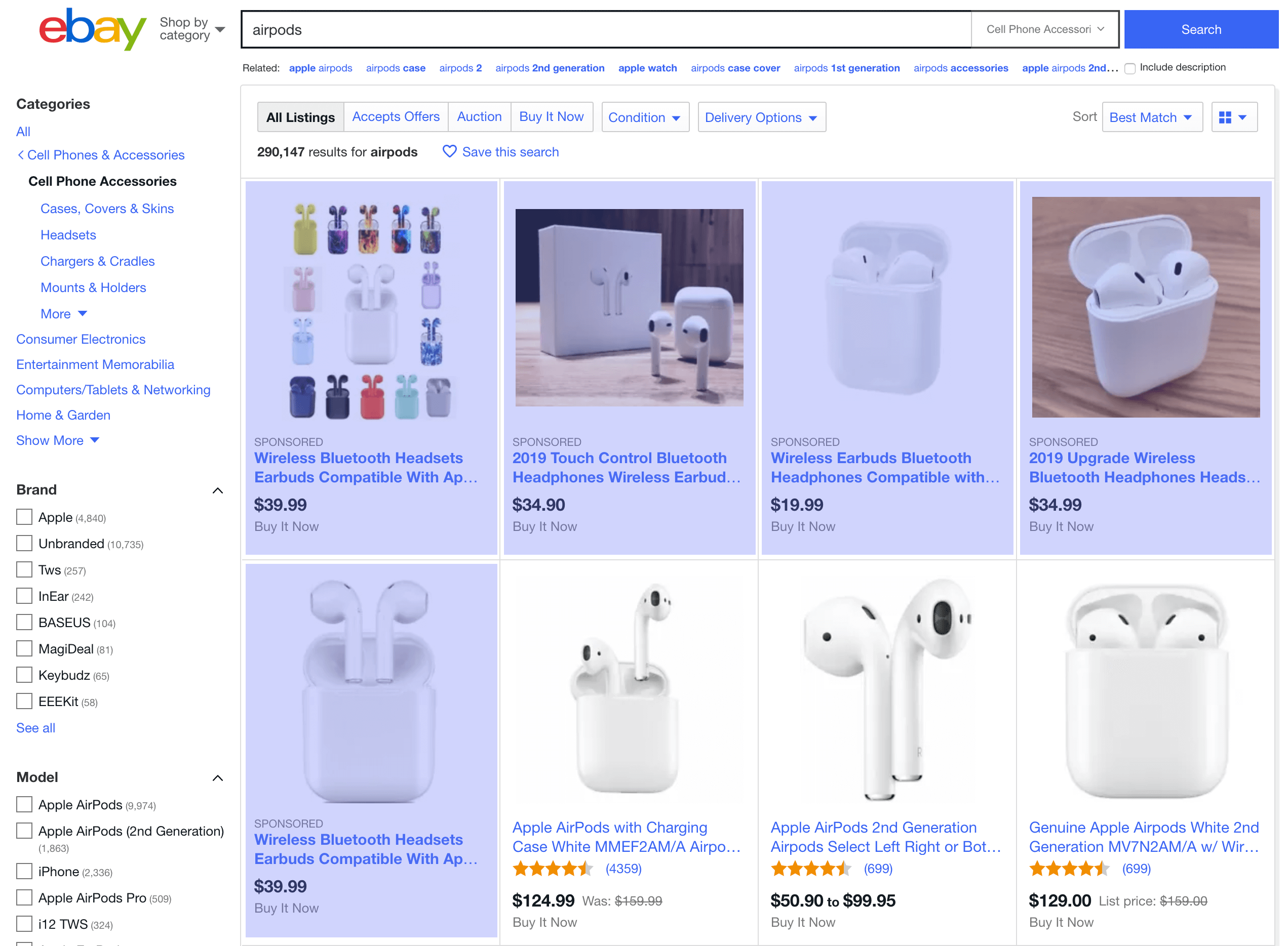 eBay Sponsored products