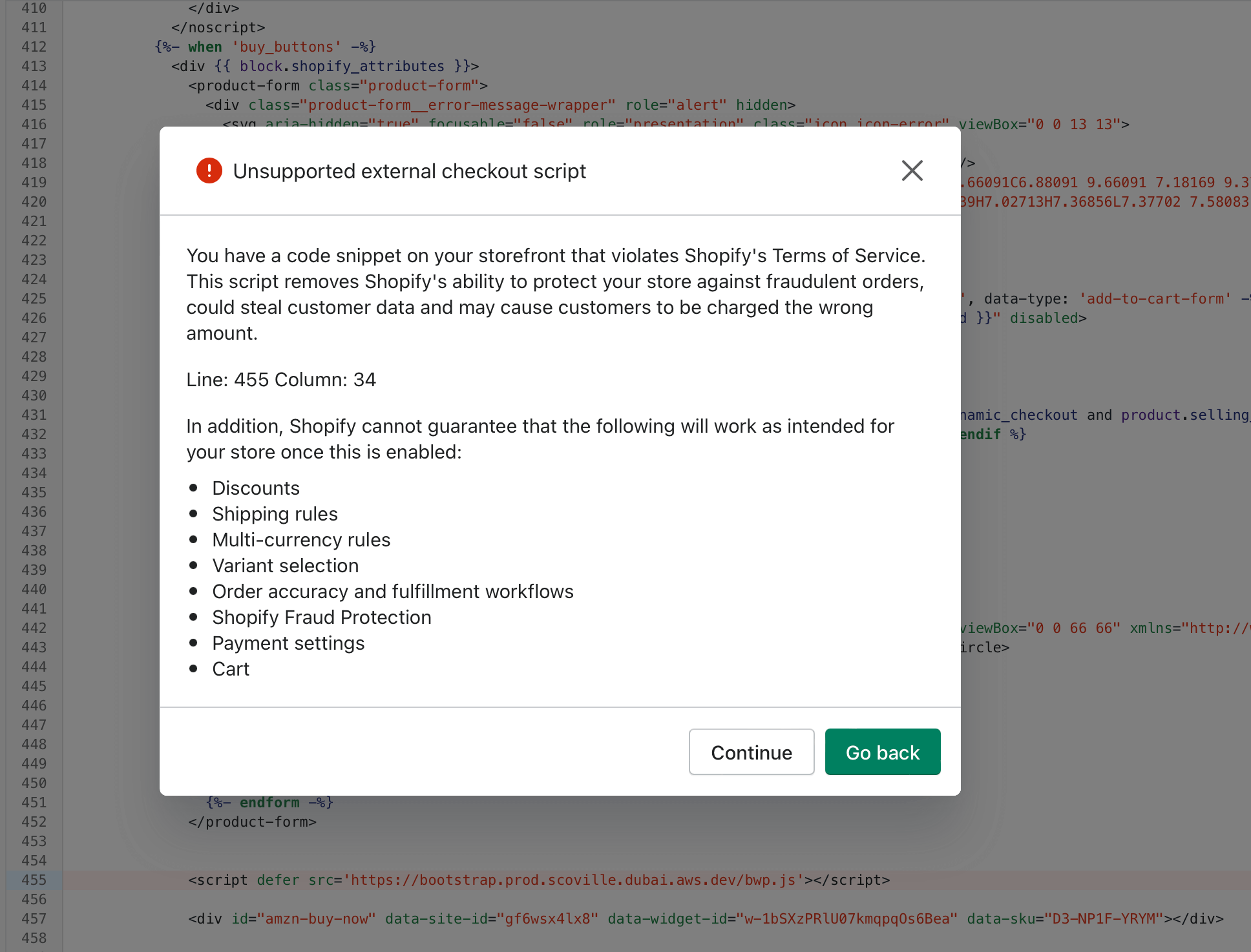 Shopify Buy With Prime 'Unsupported external checkout script'
