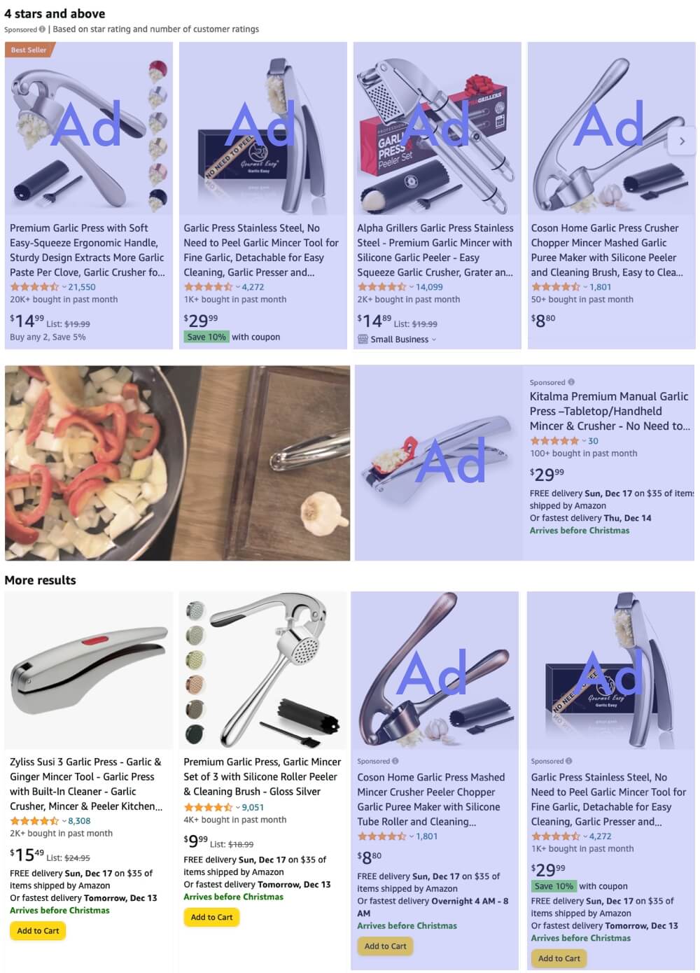 Amazon search results with Sponsored Products