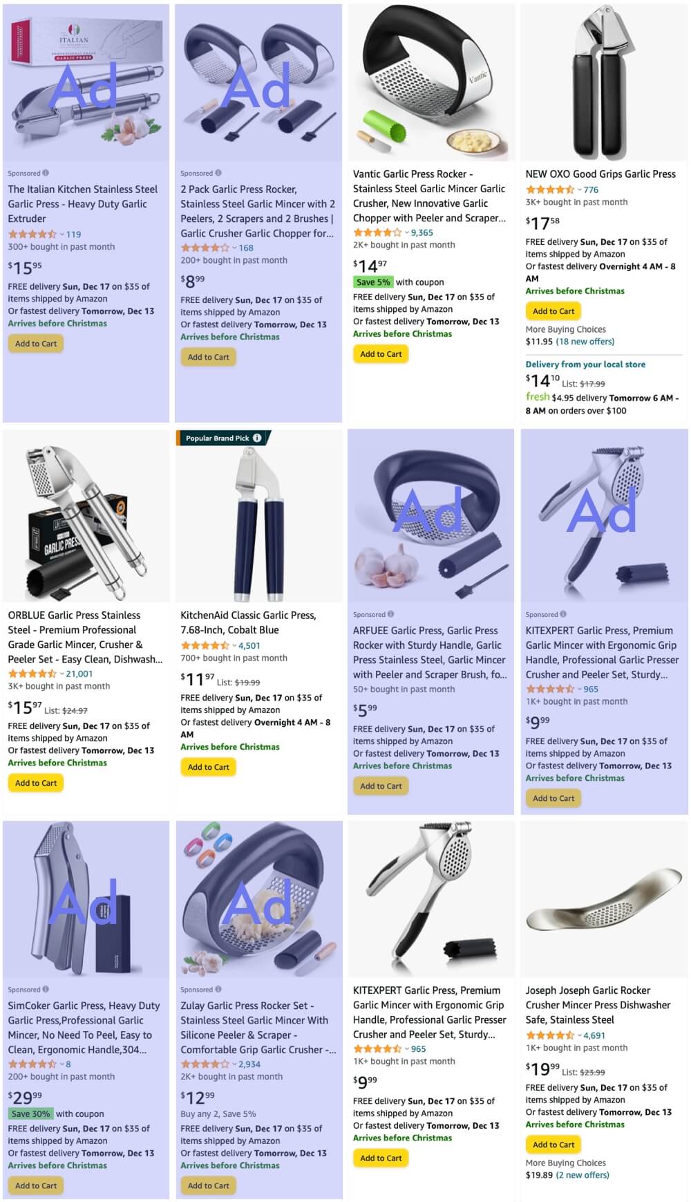 Amazon search results with Sponsored Products